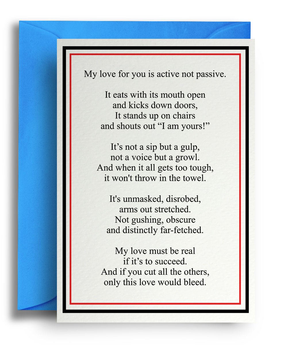 Active not Passive Poem Valentines - Quite Good Cards Funny Birthday Card