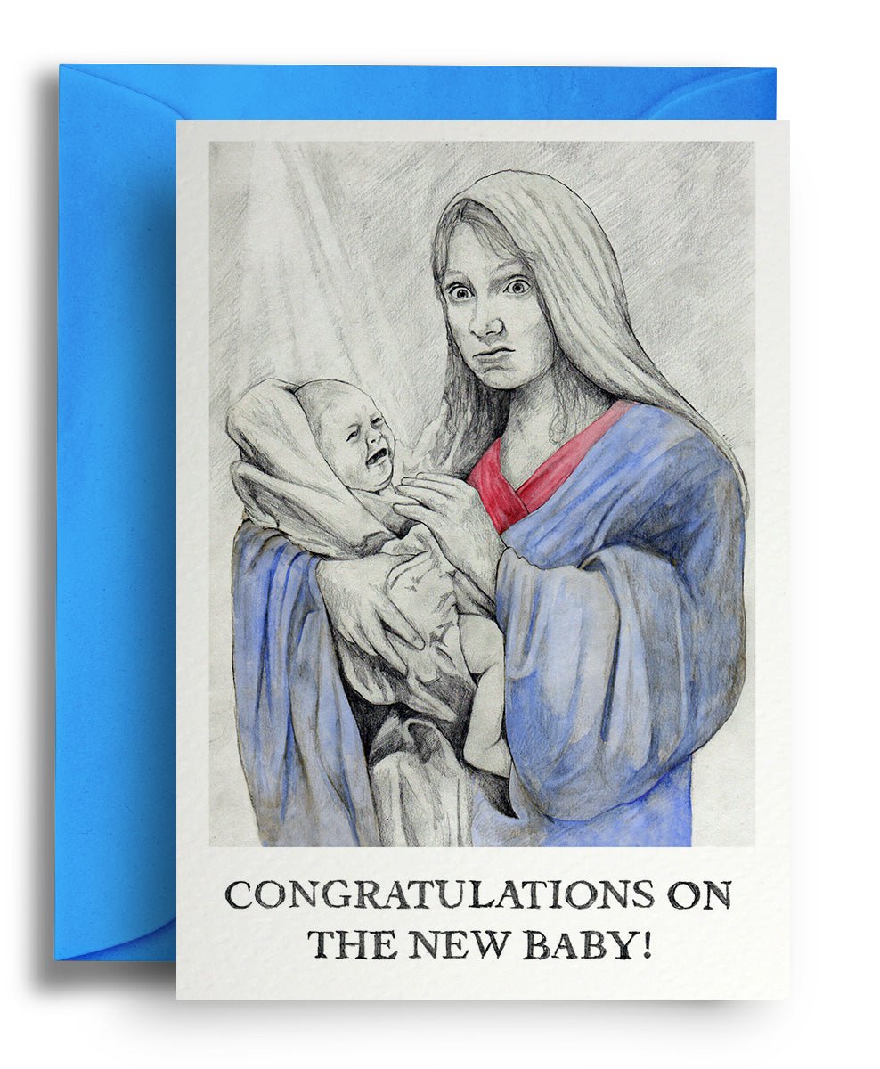 Crying Jesus New Baby - Quite Good Cards Funny Birthday Card